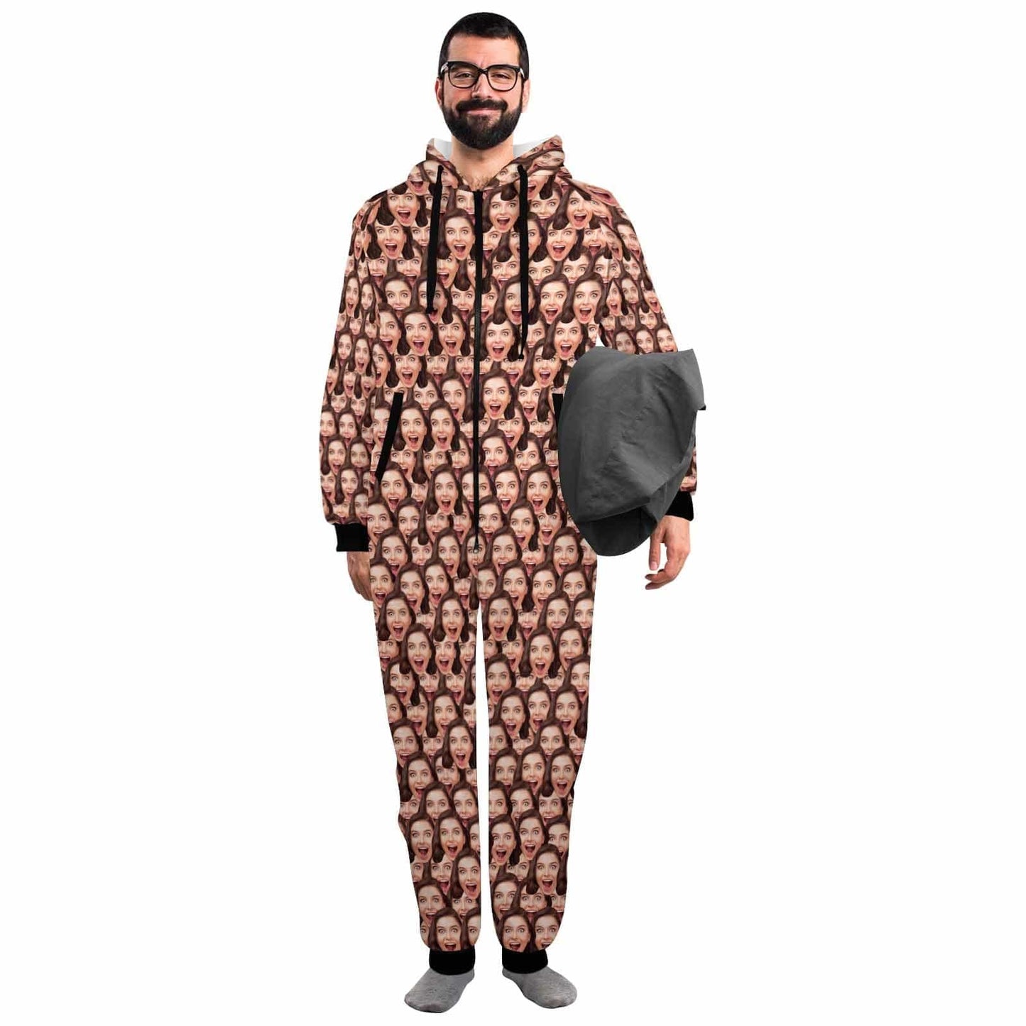 Custom Seamless Face Onesie Pajamas Flannel Fleece Adult Jumpsuit Homewear