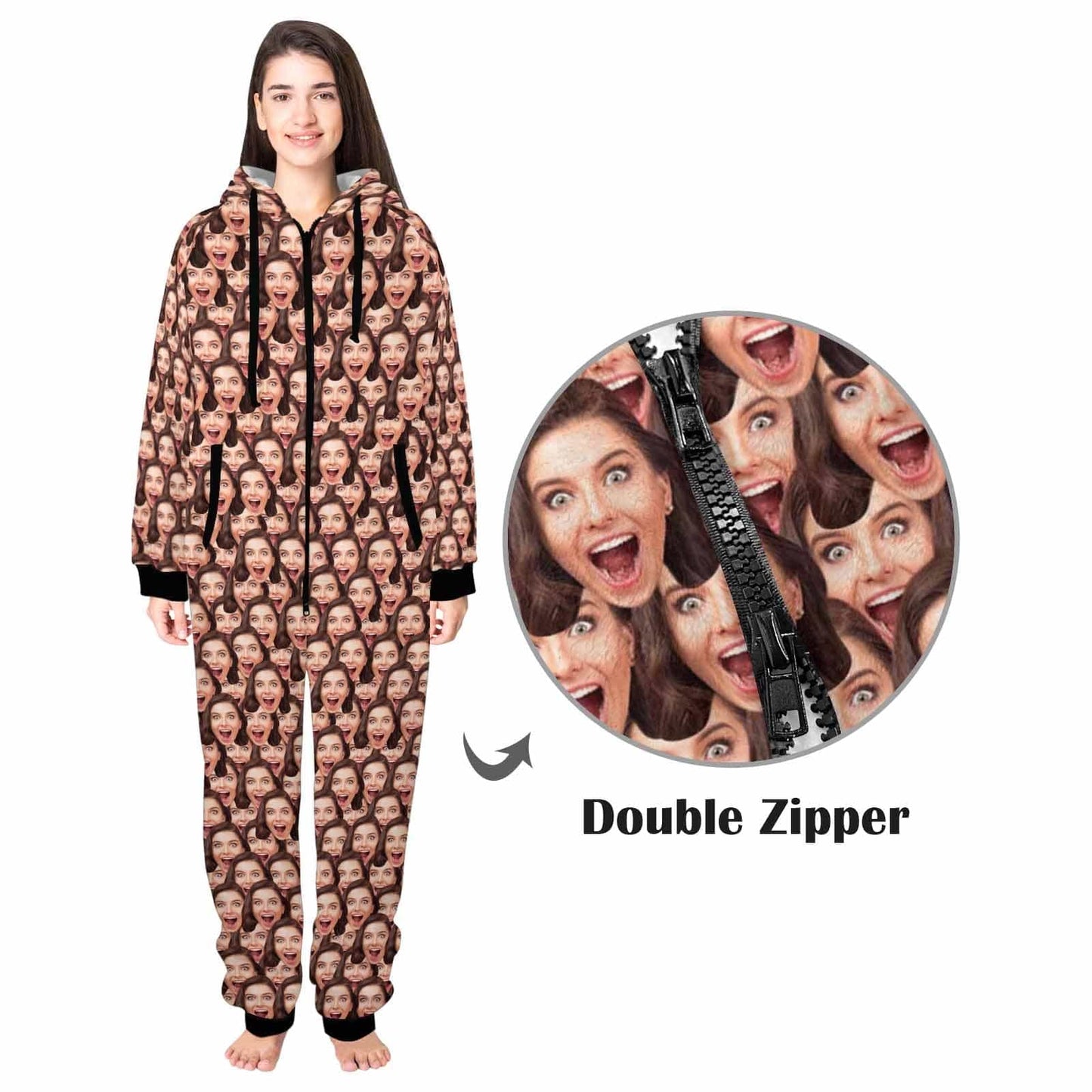 Custom Seamless Face Onesie Pajamas Flannel Fleece Adult Jumpsuit Homewear