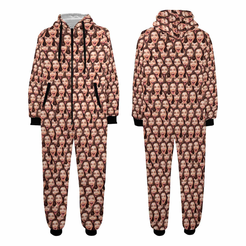Custom Seamless Face Onesie Pajamas Flannel Fleece Adult Jumpsuit Homewear