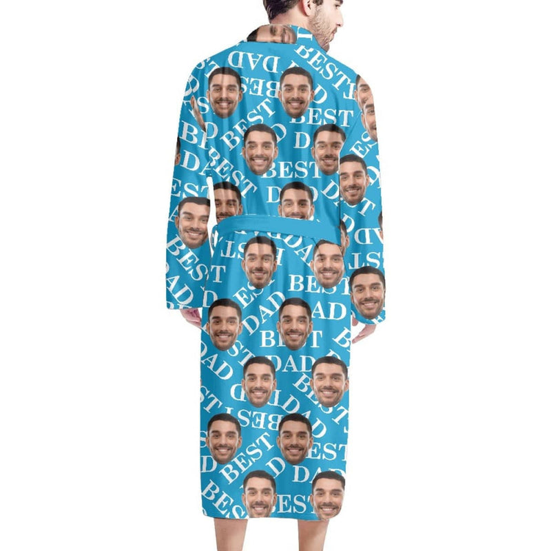 Custom Face Blue Funny Best Dad Men's Bathrobe Father's Day Gift