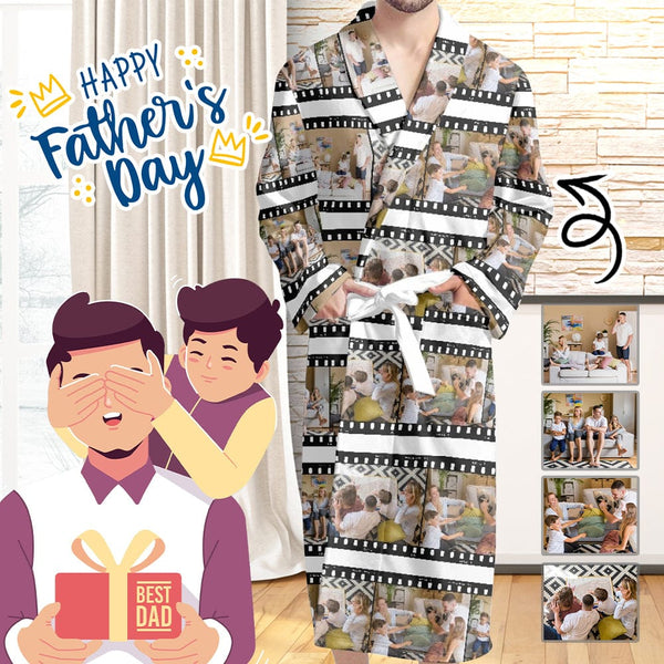 Custom Photo Tape Style Robe Men's Summer Bathrobe Gifts for Father's Day Gift