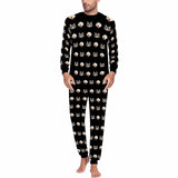 Custom Pets Face Men's Long Sleeve Crewneck Pajamas Set Black Personalized Sleepwear Sets
