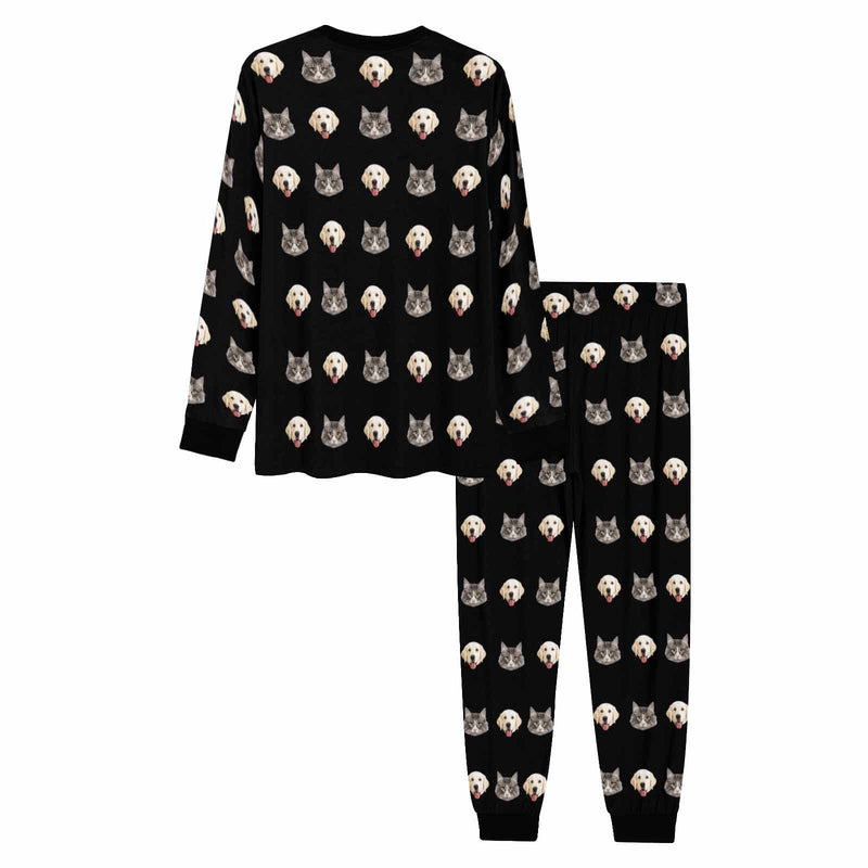 Black Pajamas Custom Pets Face Men's All Over Print Pajama Set Personalized Photo Loungewear for Him