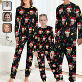 Custom Face Colored Light Bulb Red Hat Family Matching Long Pajama Set