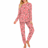 Custom Boyfriend Face Love Heart Christmas Hat Pink Background Sleepwear Personalized Women's Crewneck Long Pajamas Set