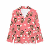 Custom Boyfriend Face Pajamas Heart Pink Background Personalized Women's Slumber Party Long Pajama Set Shirt&Pants