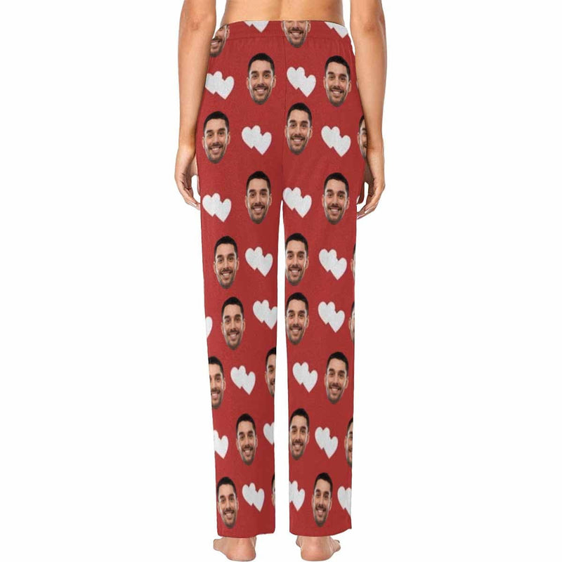 Custom Boyfriend Face Pajamas Heart To Heart Personalized Women's Slumber Party Long Pajama Shirt&Pants