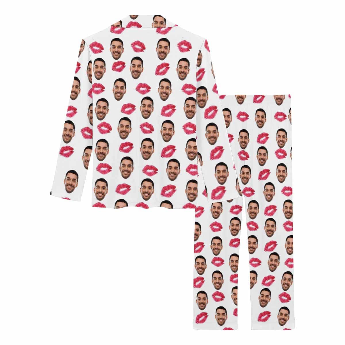 Custom Boyfriend Face Pajamas Red Lips Sleepwear Personalized Women's Long Pajama Set