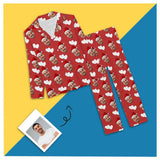 Custom Boyfriend Face Red Love Heart Sleepwear Personalized Women's Slumber Party Long Pajama Set