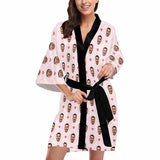 Custom Boyfriend Face Rhombus Women's Short Sleepwear Personalized Photo Pajamas Kimono Robe