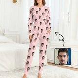 Custom Boyfriend Face Simple Crewneck Long Pajamas Set For Women