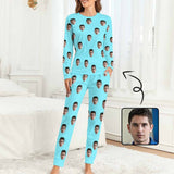 Custom Boyfriend Face Simple Sleepwear Personalized Women's Slumber Party Crewneck Long Pajamas Set
