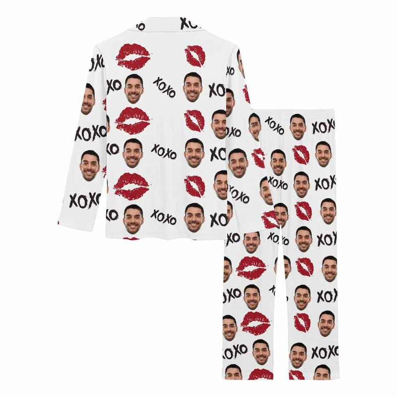 Custom Boyfriend Face XOXO Red Lips Nightwear Personalized Women's Slumber Party Long Pajama Set