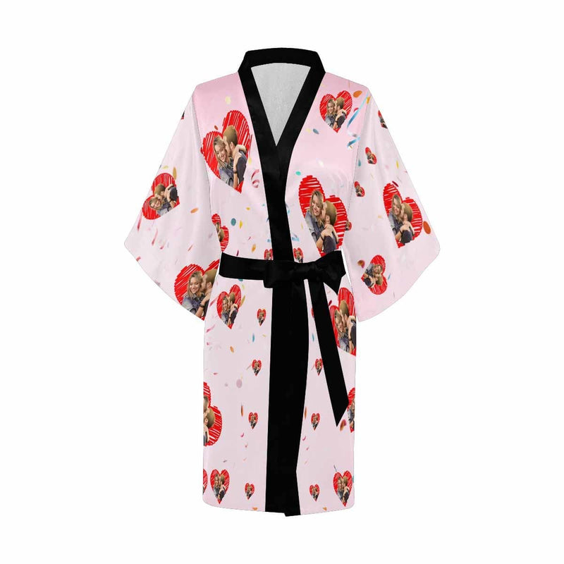 Custom Couple Face Love Heart Women's Short Pajamas Personalized Photo Pajamas Kimono Robe