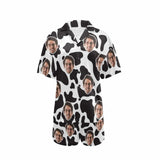 Custom Couples Pajamas Personalized Face Black White Couple Matching V-Neck Short Pajama Set