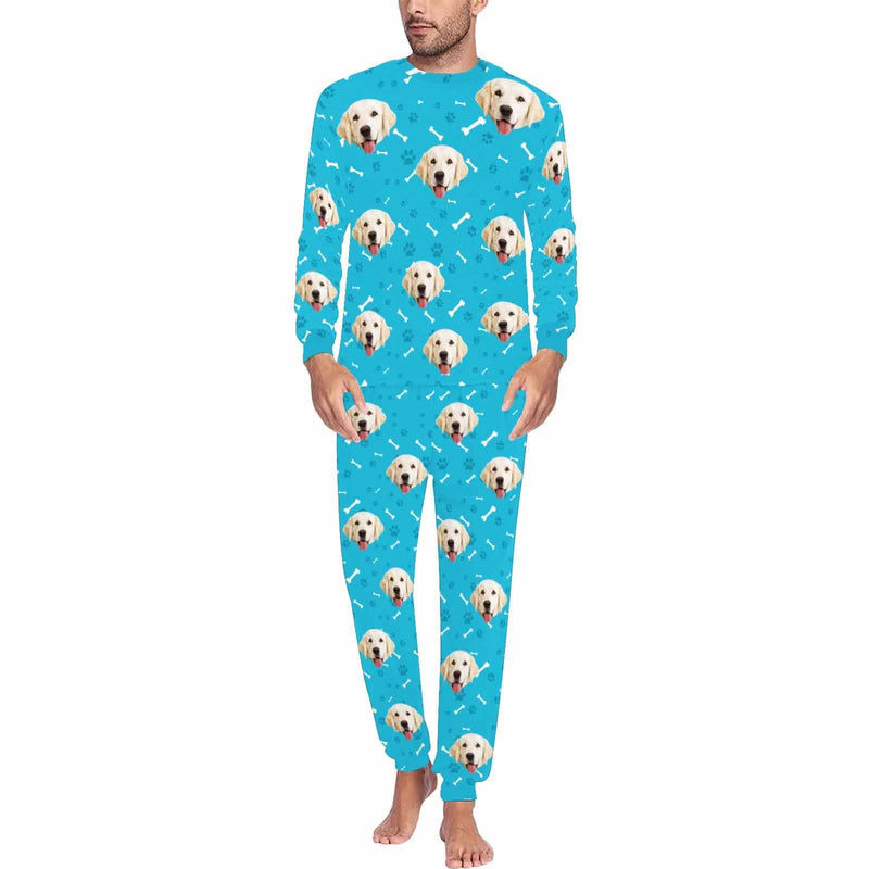 Custom Dog Pajamas Personalized Pet Face Paw & Bone Men's All Over Print Pajama Set