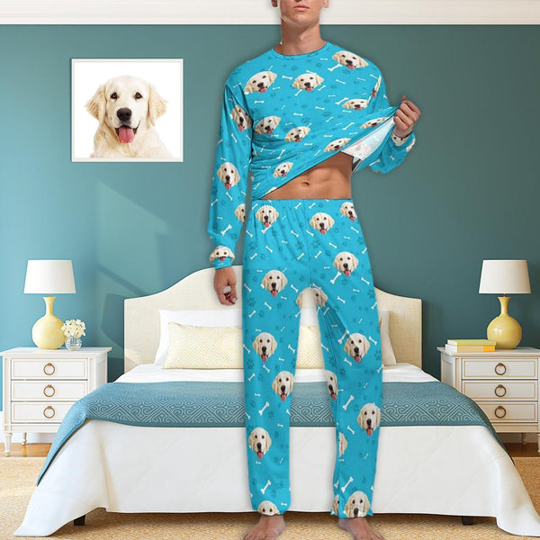 Custom Dog Pajamas Personalized Pet Face Paw & Bone Men's Pajama Set