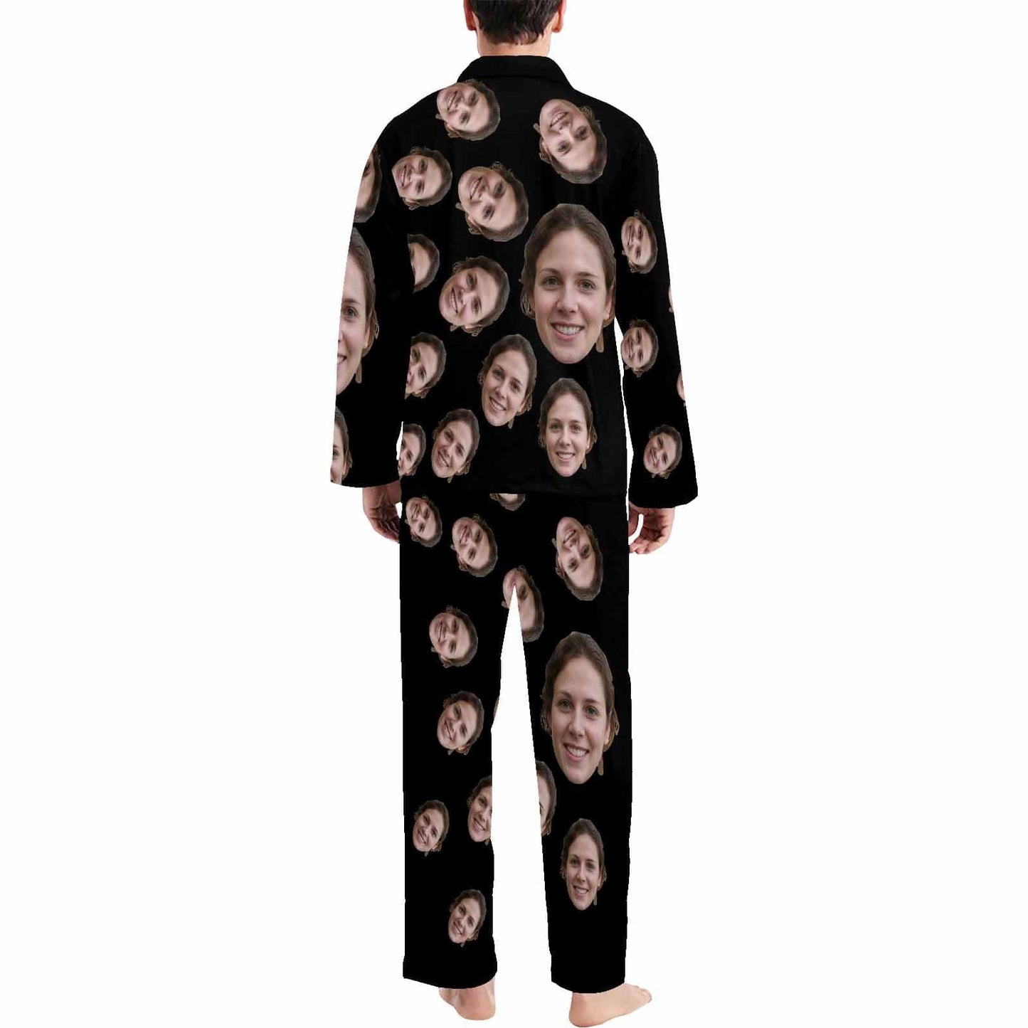 Custom Face Black & Blue & Red Persoanlized Sleepwear Men's Long Pajama Set