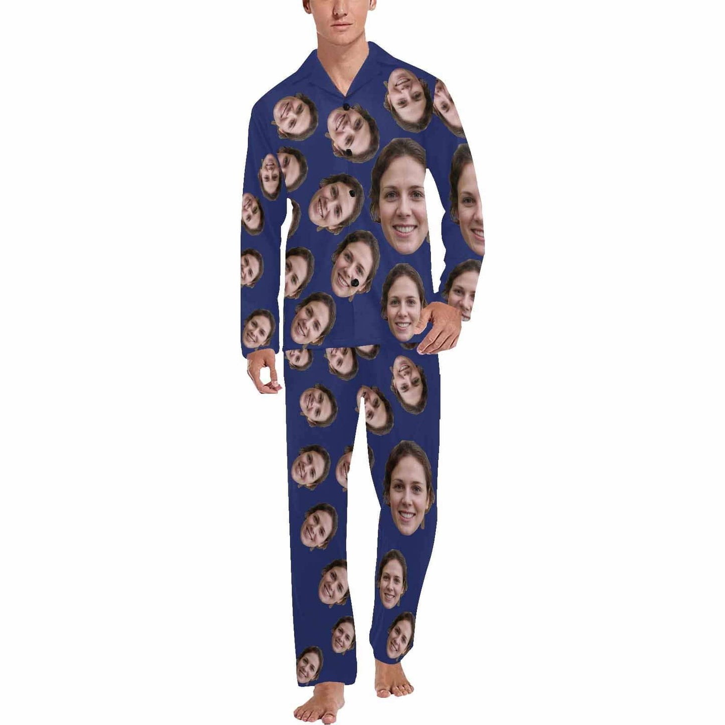 Custom Face Black & Blue & Red Persoanlized Sleepwear Men's Long Pajama Set