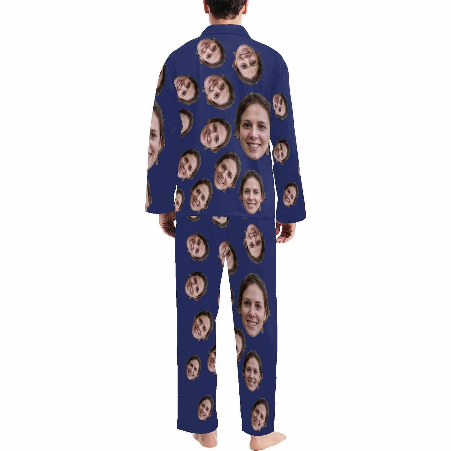 Custom Face Black & Blue & Red Persoanlized Sleepwear Men's Long Pajama Set