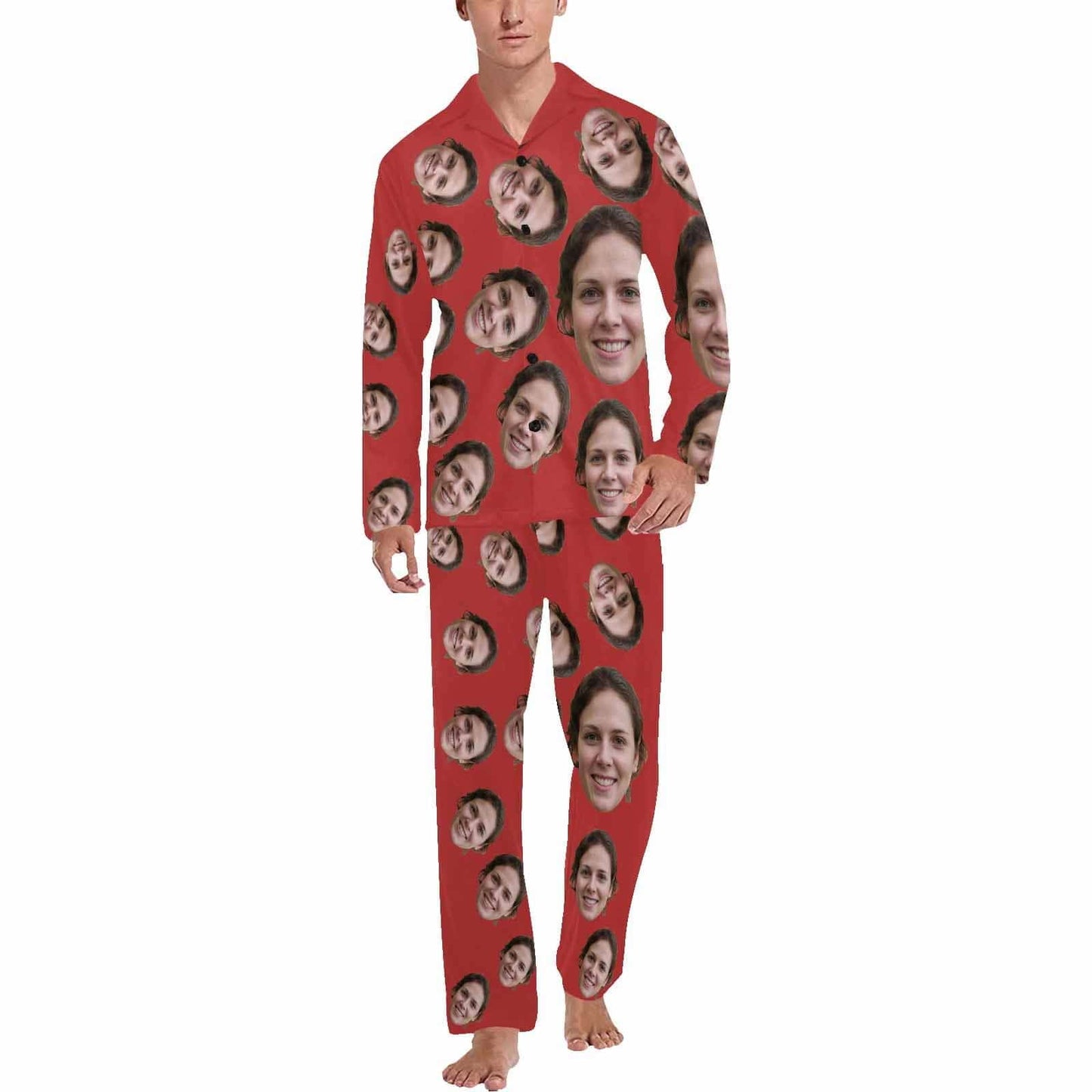 Custom Face Black & Blue & Red Persoanlized Sleepwear Men's Long Pajama Set