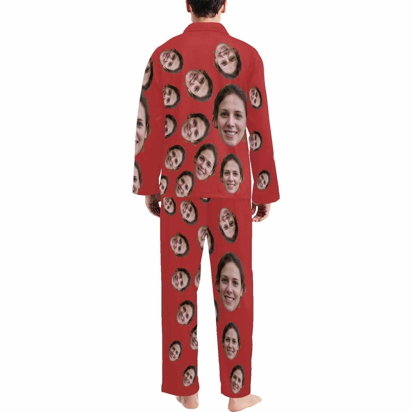 Custom Face Black & Blue & Red Persoanlized Sleepwear Men's Long Pajama Set