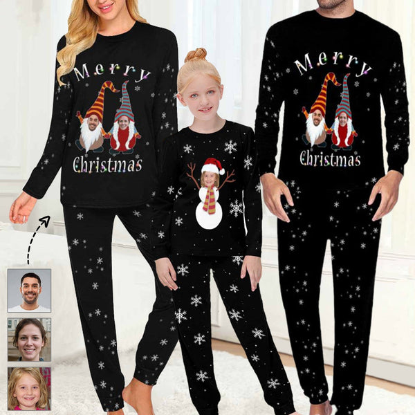 Custom Face Christmas Dwarf&Snowman Family Matching Long Pajamas Set