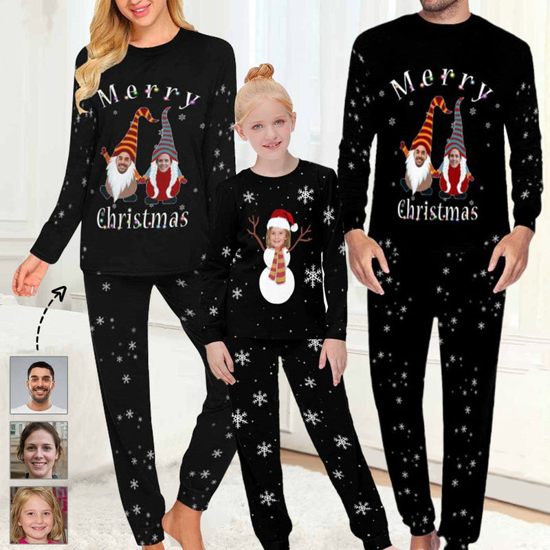 Custom Face Christmas Dwarf&Snowman Family Matching Long Pajamas Set