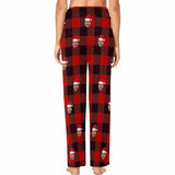 Custom Face Christmas Hat Red Black Stripe Women's Long Pajama Set Pajama Top&Pajama Bottom
