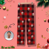 Custom Face Christmas Hat Red Black Stripe Women's Long Pajama Set Pajama Top&Pajama Bottom