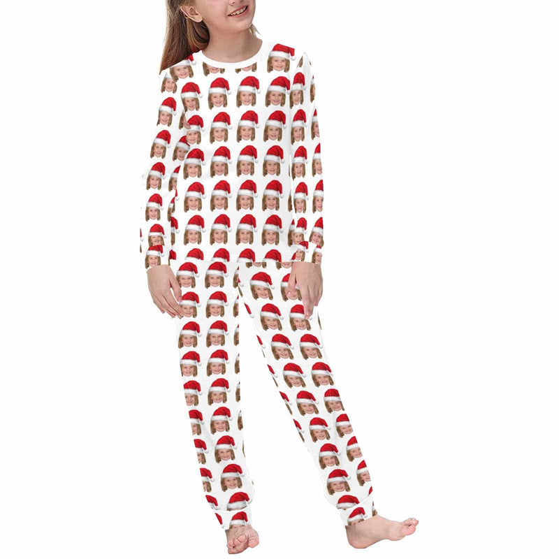 Personalized Family Matching Long Sleeve Pajamas Set Custom Face Christmas Hat Pajamas Nightwear