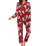 Custom Face Christmas Hat Snowflakes Nightwear Personalized Women's Slumber Party Crewneck Long Pajamas Set