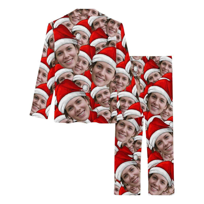 Custom Face Christmas Seamless Head Sleepwear Personalized Women's Slumber Party Long Pajama Set