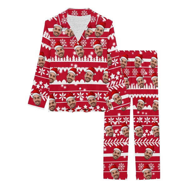 Custom Face Christmas Snowflake Tree Women's Long Pajama Set Pajama Top&Pajama Bottom