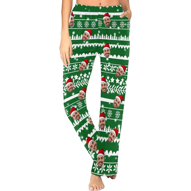 Custom Face Christmas Snowflake Tree Women's Long Pajama Set Pajama Top&Pajama Bottom