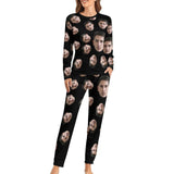 Custom Face Cute Black Crewneck Long Sleeve Pajama Set Personalized Photo Sleepwear Sets Nightwear for Men&Women