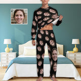 Custom Face Cute Black Long Sleeve Pajamas Personalized Sleepwear Sets