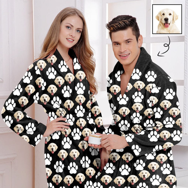 Custom Face Fleece Robe Dog Pictures Personalized Pajama Kimono Robe
