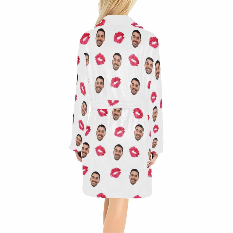 Custom Face Fleece Robe Love Personalized All Over Print Pajama Kimono Robe for Men Women