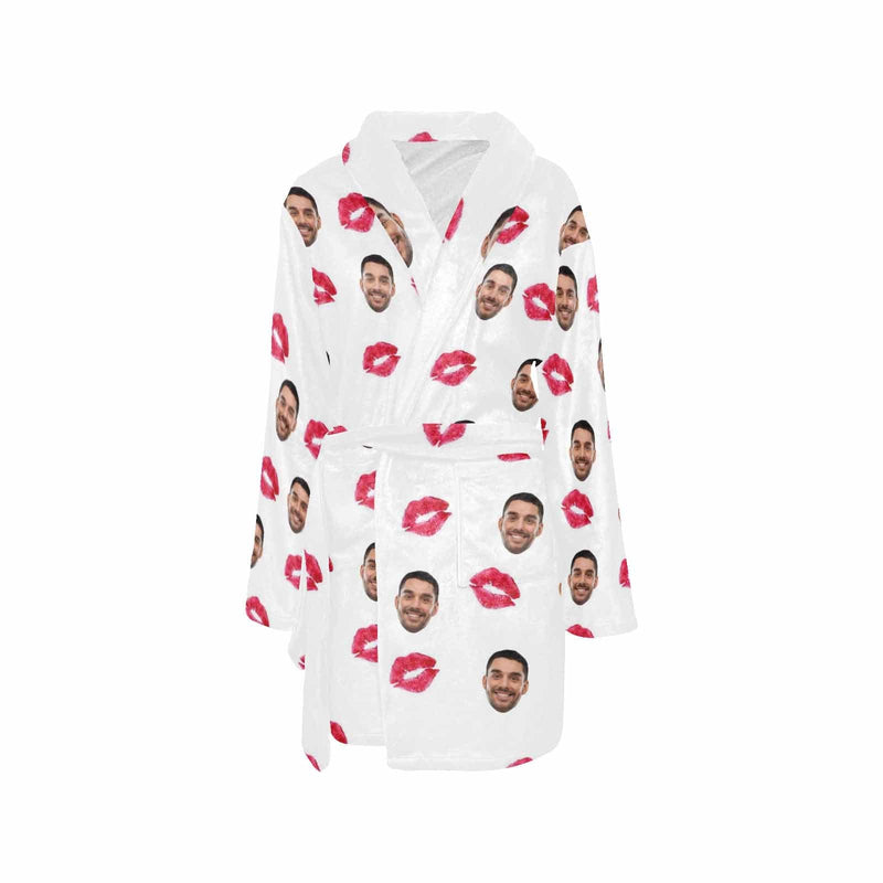 Custom Face Fleece Robe Love Personalized All Over Print Pajama Kimono Robe for Men Women