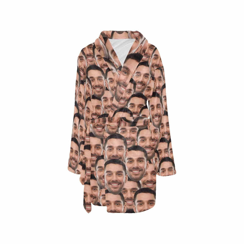 Custom Face Fleece Robe Seamless Face Personalized All Over Print Pajama Kimono Robe for Men Women
