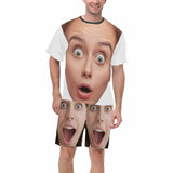 Custom Face Funny Emoji Pajamas Personalized Men's Crew Neck Short Sleeve Pajama Set