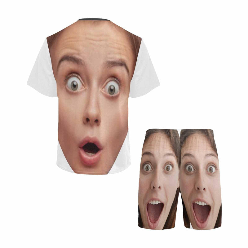 Custom Face Funny Emoji Pajamas Personalized Men's Crew Neck Short Sleeve Pajama Set