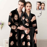 Custom Face Belted Night Robe Black Personalized Pajama Kimono Robe
