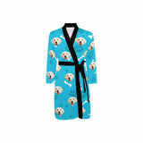 Custom Face Long Sleeve Belted Night Robe for Women Men Blue Personalized Pajama Kimono Robe