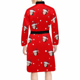 Custom Face Long Sleeve Belted Night Robe for Women Men Red Personalized Pajama Kimono Robe