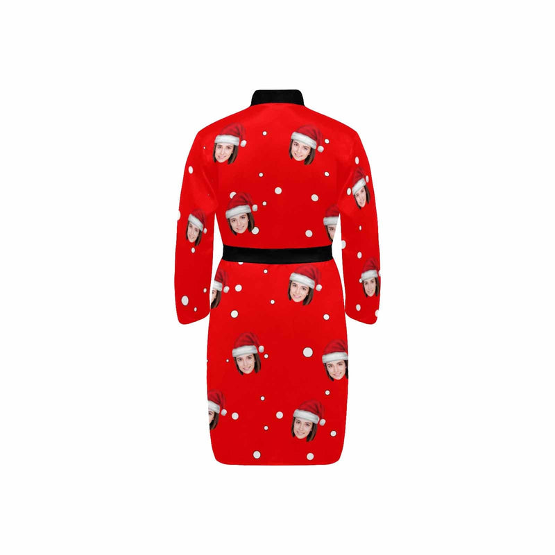 Custom Face Long Sleeve Belted Night Robe for Women Men Red Personalized Pajama Kimono Robe