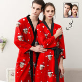 Custom Face Belted Night Robe Red Personalized Pajama Kimono Robe