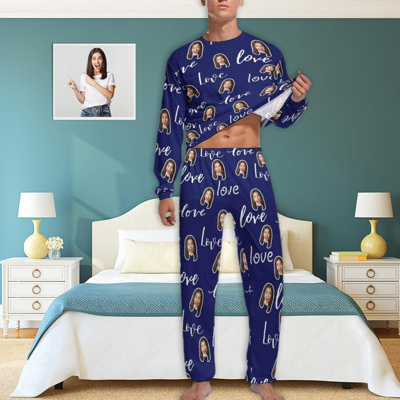 Custom Face Love Letters Mens Pajamas Personalized Photo Sleepwear Set