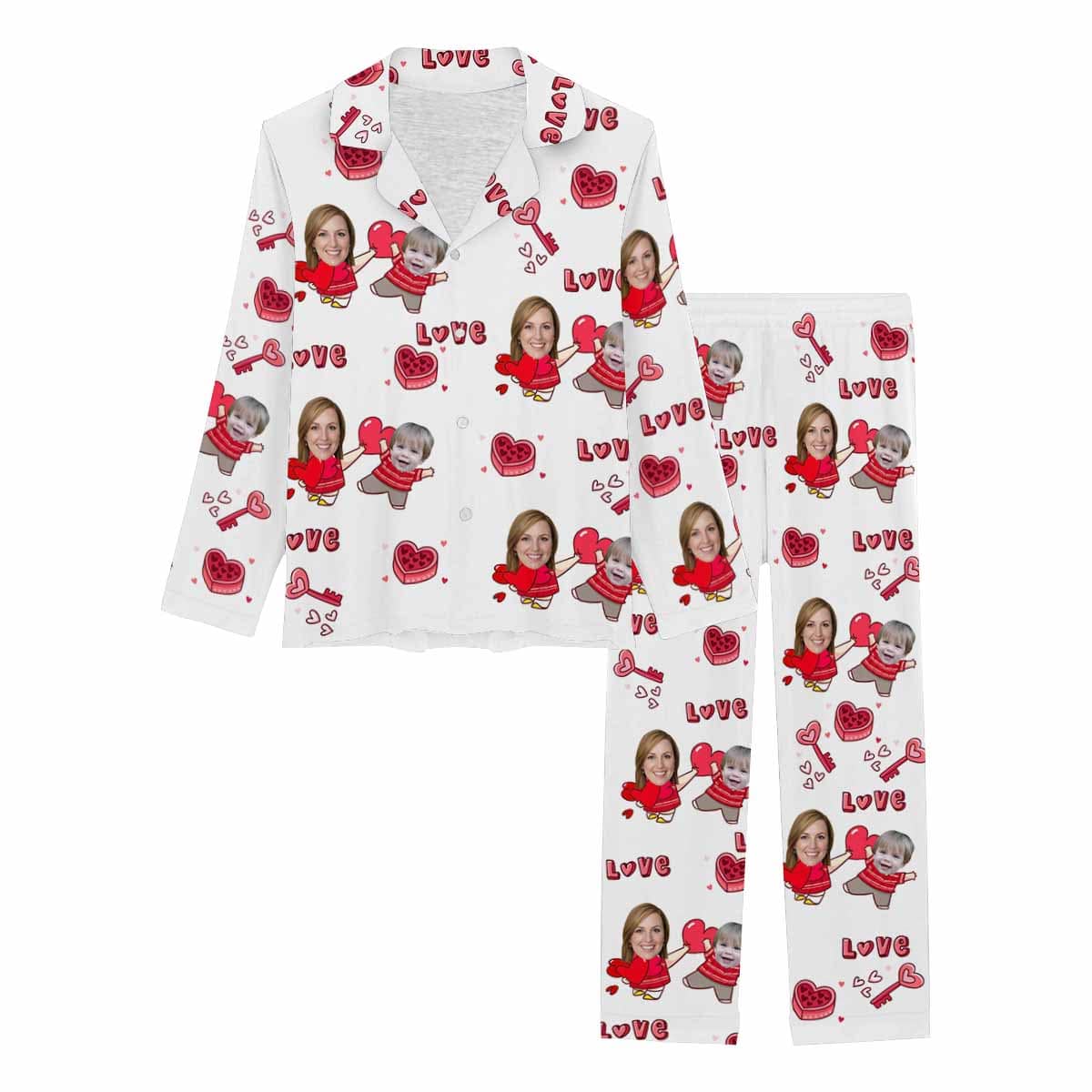 Custom Face Love MOM & BABY Women's Long Pajama Set Mother's Day & Birthday Gift